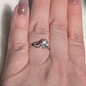 Vintage Style CZ Engagement Ring Size 6.75 Silver Tone Filigree Promise Ring